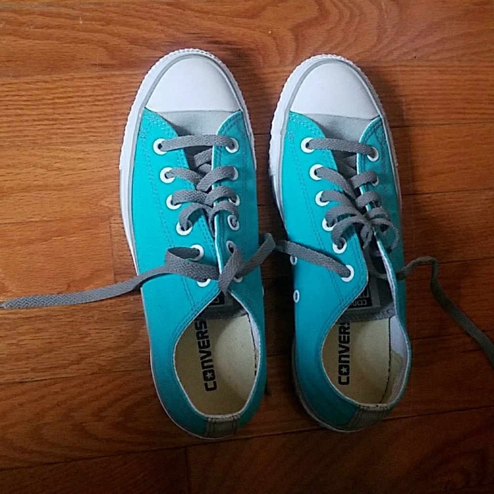 Light blue, white and grey converse.